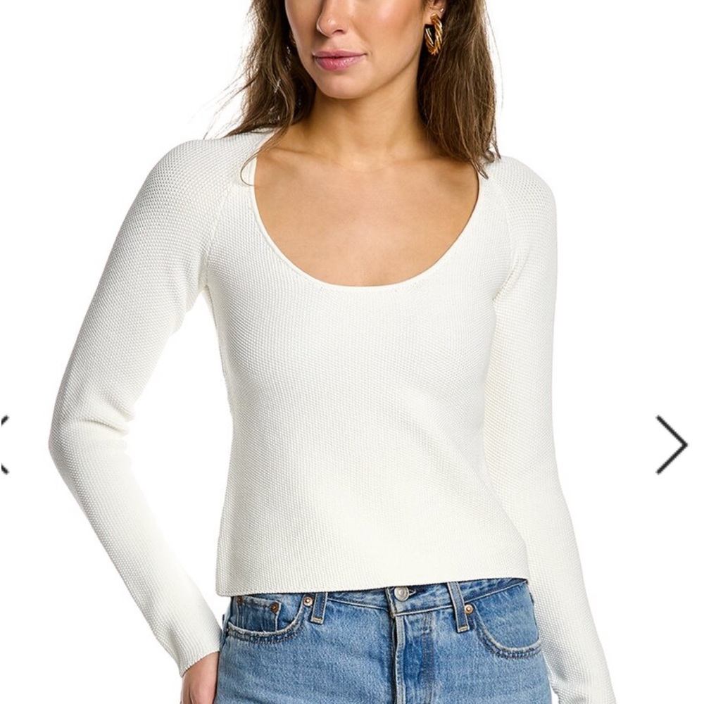 The Sei Textured Knit Top in white with black cut out
